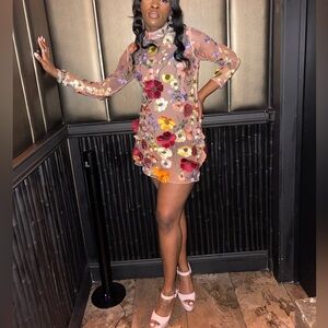 Sheer floral slight swing dress